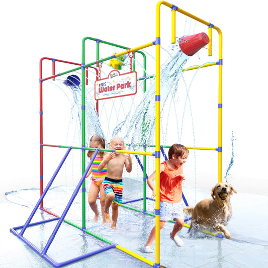 Backyard Waterpark Sprinkler Water Toy for Kids, Fun Outdoor Water Play with Dump Buckets and Splash Wheel Water Toys for Backyard