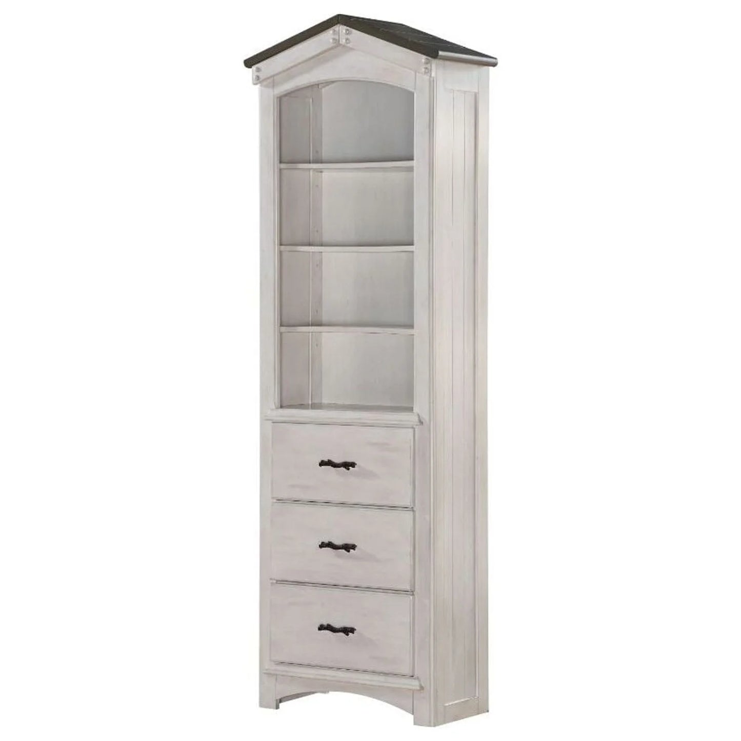 ACME Tree House Bookcase Cabinet in Weathered White and Washed Gray