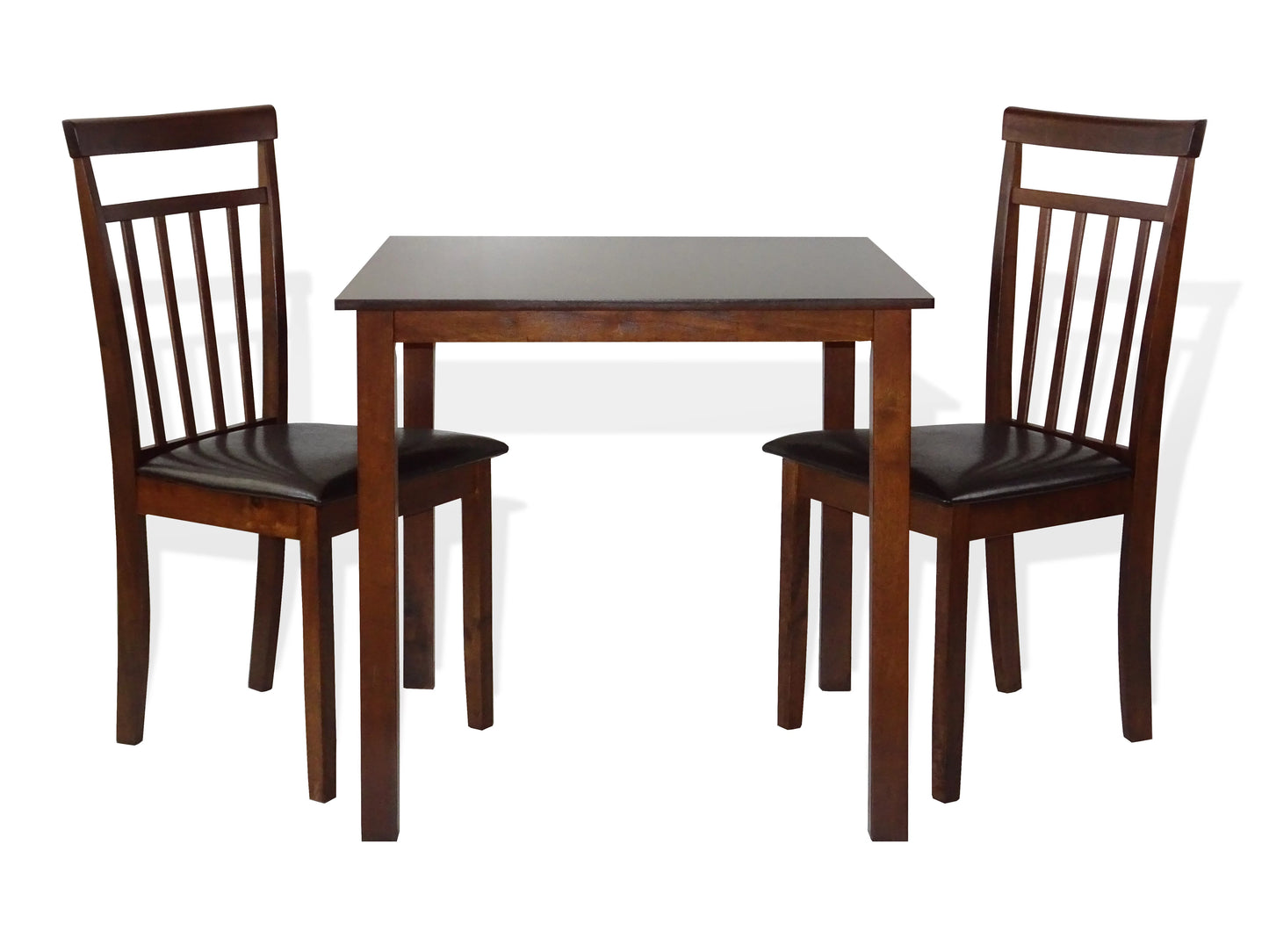 3 Pc Dining Kitchen Set of Square Table and 2 Classic Warm Solid Wooden Chairs, Medium Brown