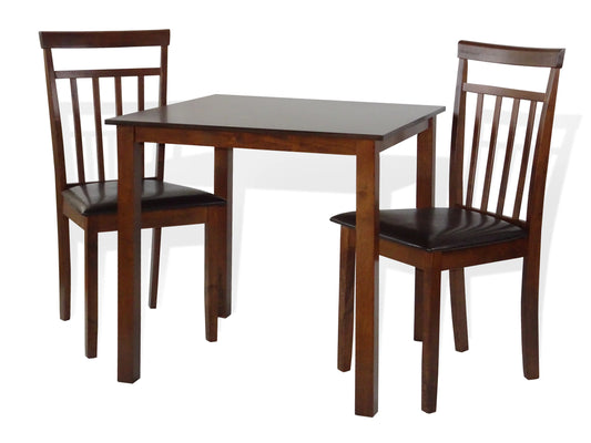 3 Pc Dining Kitchen Set of Square Table and 2 Classic Warm Solid Wooden Chairs, Medium Brown