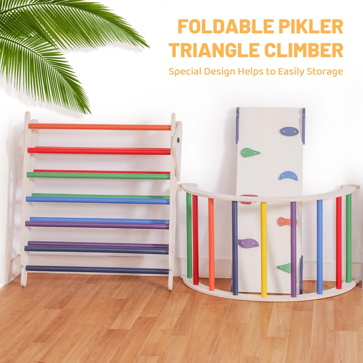 4-in-1 Wooden Pikler Climbing Triangle Foldable Pikler Triangle Ladder with Rock Climbing Ramp and Pikler Arch,Montessori Climber Ladder Slide,Playground for Toddlers and Kids 18m-6yrs