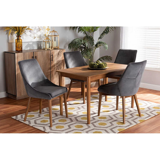 Baxton Studio Gilmore Modern and Contemporary Grey Velvet Fabric Upholstered and Walnut Brown Finished Wood 5-Piece