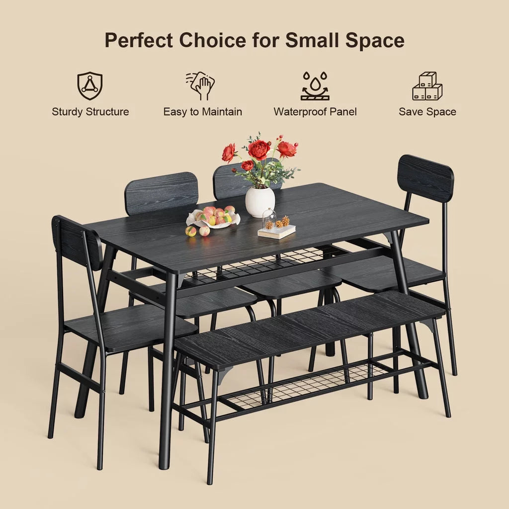 Aiho Dining Table Set for 6 with Storage Rack for Your Daily Meals and Parties - Brown