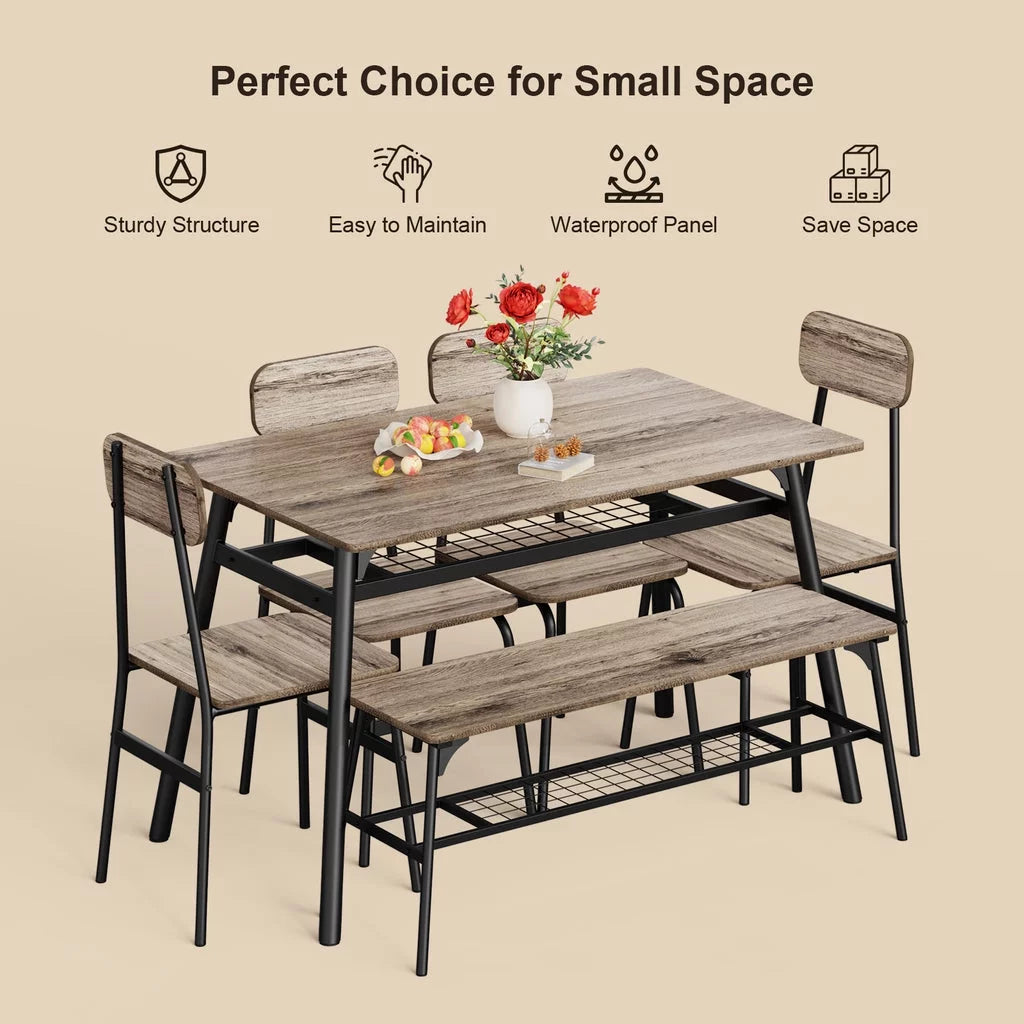 Aiho Dining Table Set for 6 with Storage Rack for Your Daily Meals and Parties - Brown