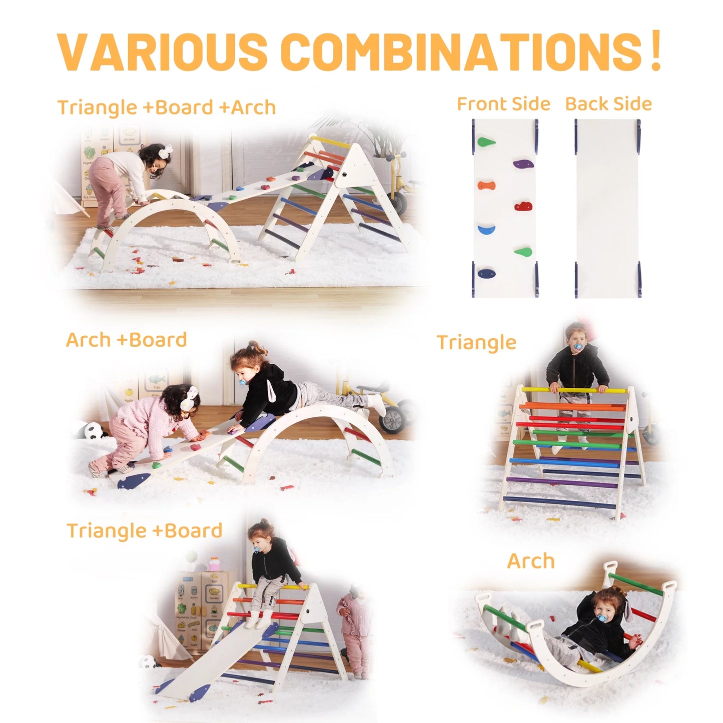 4-in-1 Wooden Pikler Climbing Triangle Foldable Pikler Triangle Ladder with Rock Climbing Ramp and Pikler Arch,Montessori Climber Ladder Slide,Playground for Toddlers and Kids 18m-6yrs